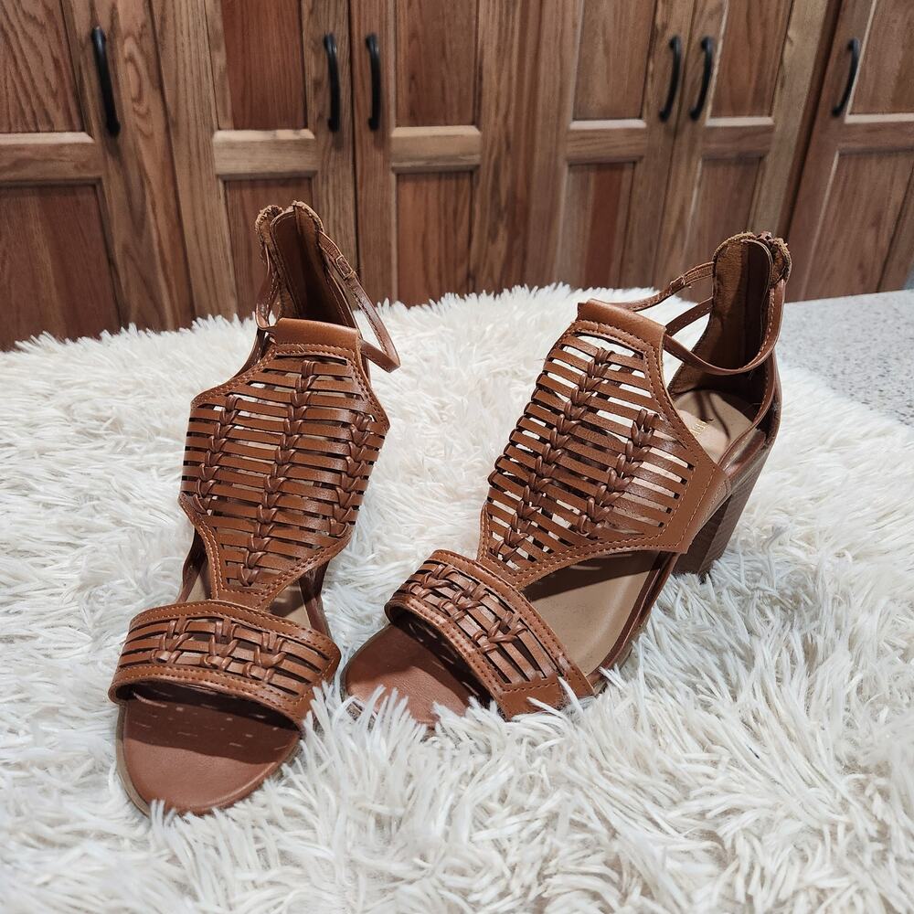 Merona Zip Back Shoes Block Heel Sandals Size 81/2 Brown Non-Slip